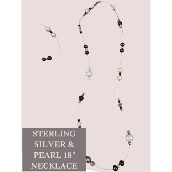 Sterling Silver & Pearl 16" & 18" Necklace Set - Picture 3 of 5